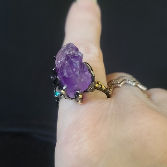 GORGEOUS raw amethyst &Topaz sterling ring sz8 - Picture 12 of 17